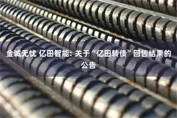 金诚无忧 亿田智能: 关于“亿田转债”回售结果的公告